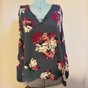 Valentines Day Floral V-Neck Blouse